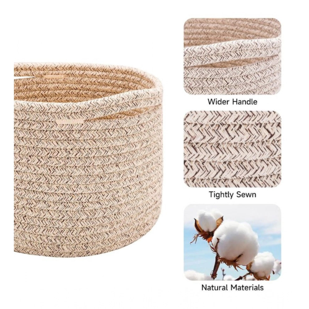 Generic Cotton Round Small Storage Basket 9x7 Inch Pack of 1 (Brown) Main image