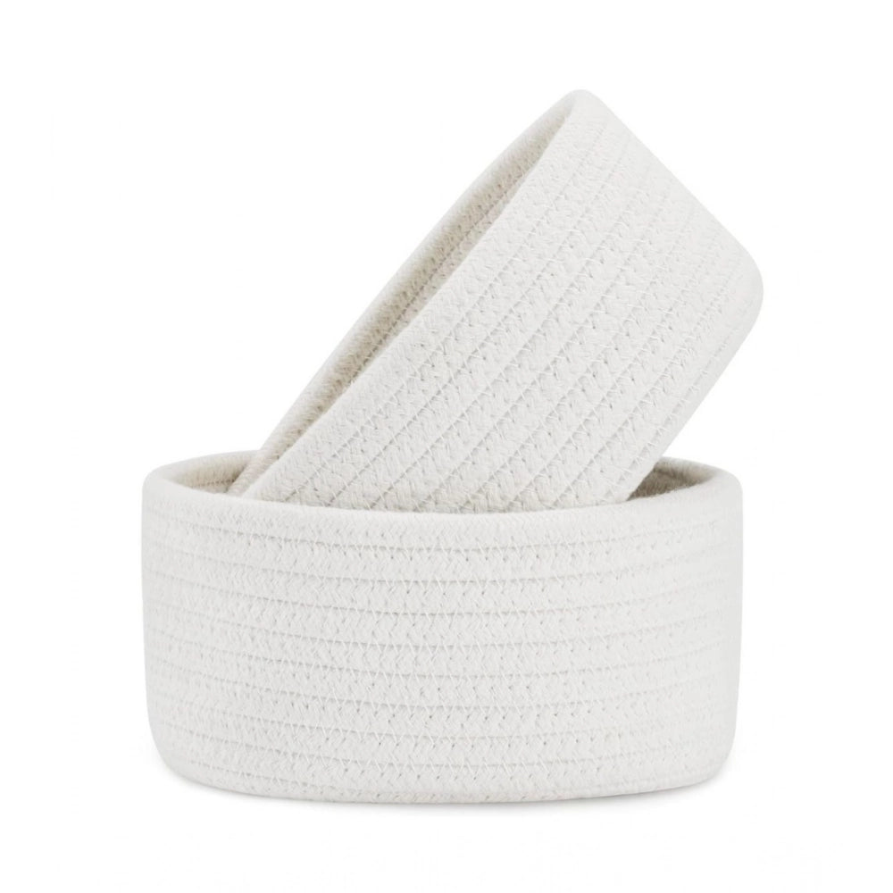Generic Cotton Storage Rope Woven Baskets Pack of 2 (White)