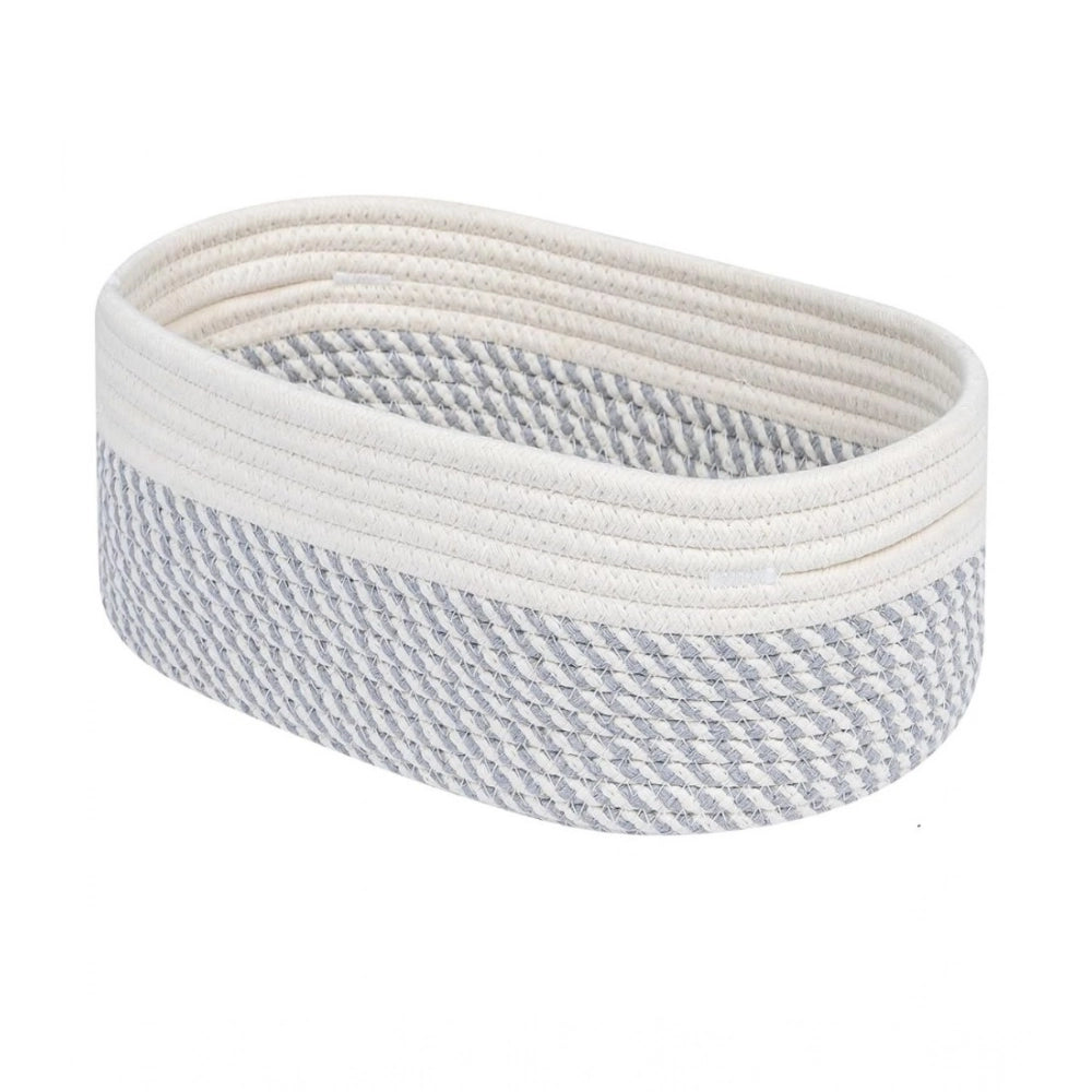 Generic Cotton Oval Storage Rope Woven Baskets Pack of 1 (Grey White) Main image