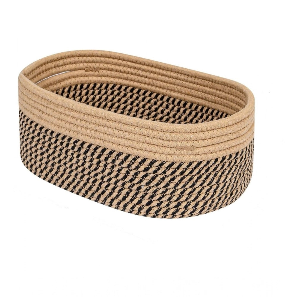 Generic Cotton Oval Storage Rope Woven Baskets Pack of 1 (Beige Black)