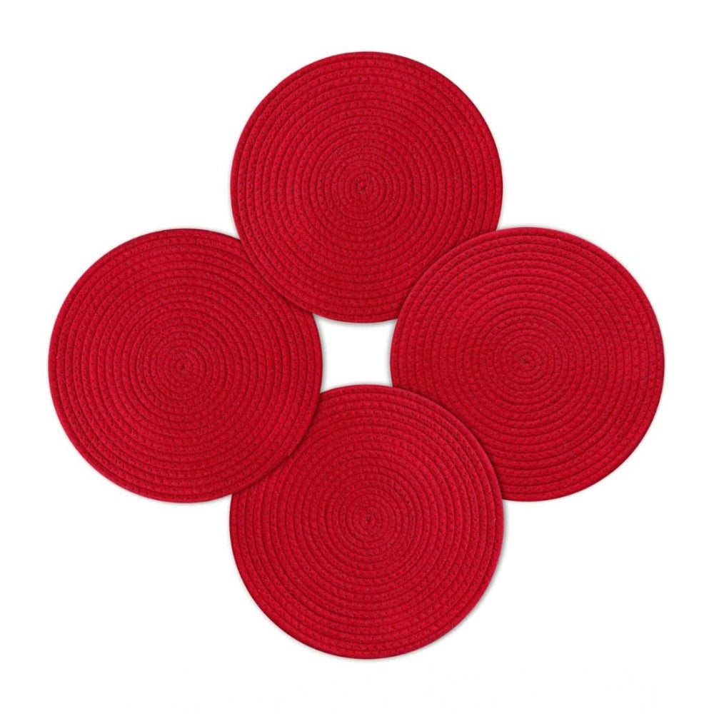 Generic Cotton Dining Table Round Placemat Mats Set of 4 (Red) Main image