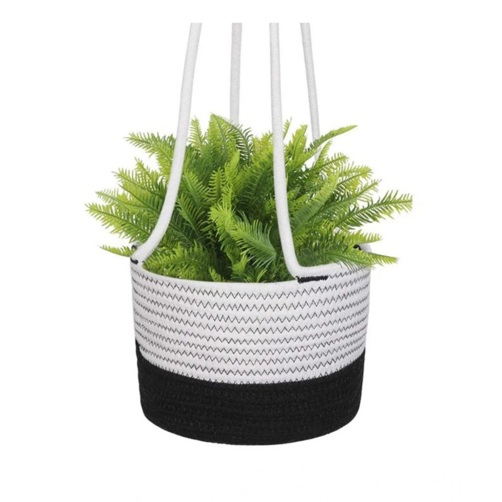 Generic Cotton Hanging Planter Flower Basket Pack of 1 (Black &amp; White)