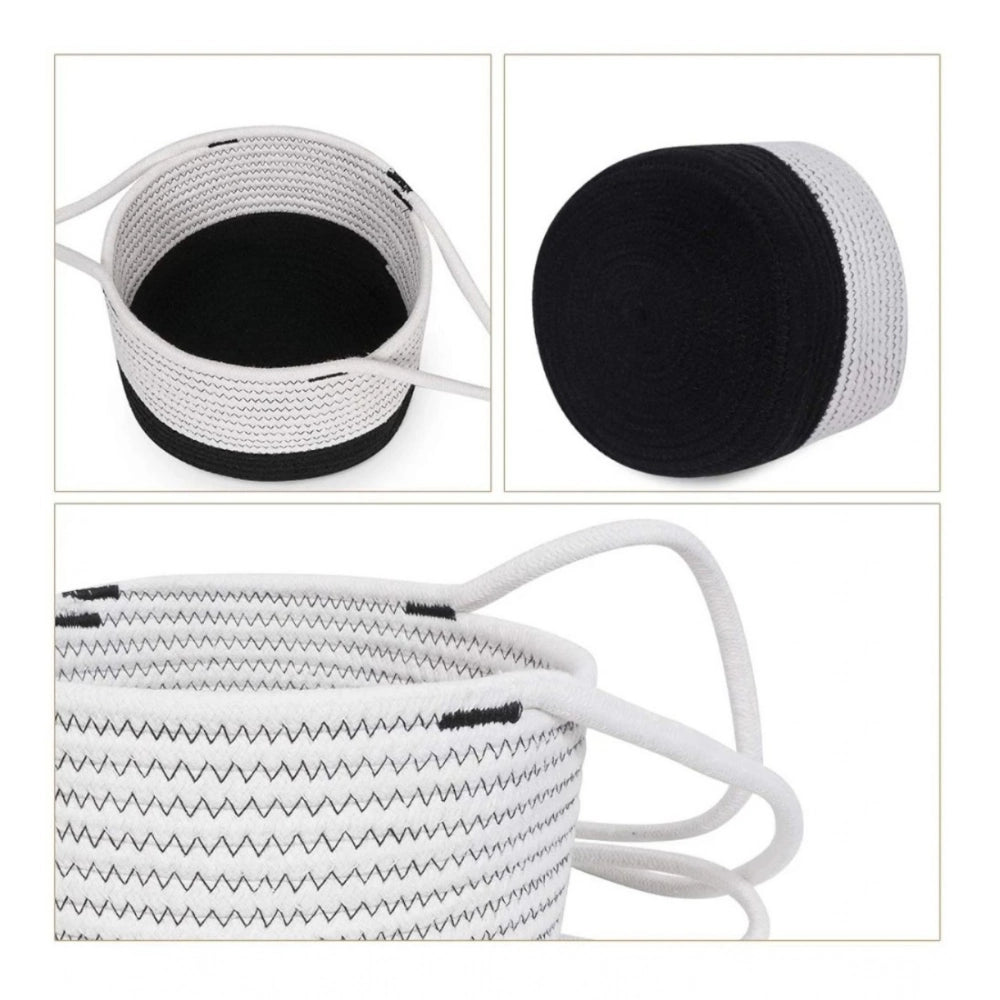 Generic Cotton Hanging Planter Flower Basket Pack of 1 (Black &amp; White) Secondary image