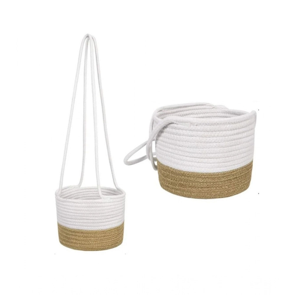 Generic Cotton Hanging Planter Flower Basket Pack of 1 (Beige White) Secondary image