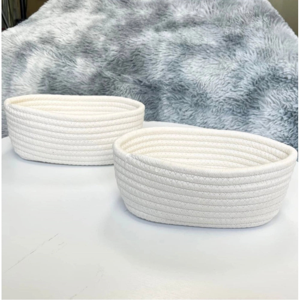 Generic Cotton Storage Rope Woven Baskets Pack of 2 (White)