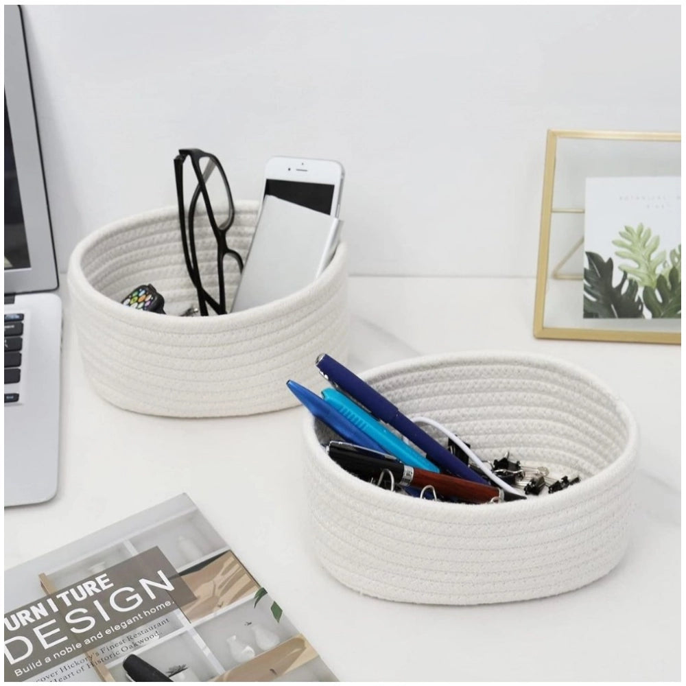 Generic Cotton Storage Rope Woven Baskets Pack of 2 (White) Secondary image