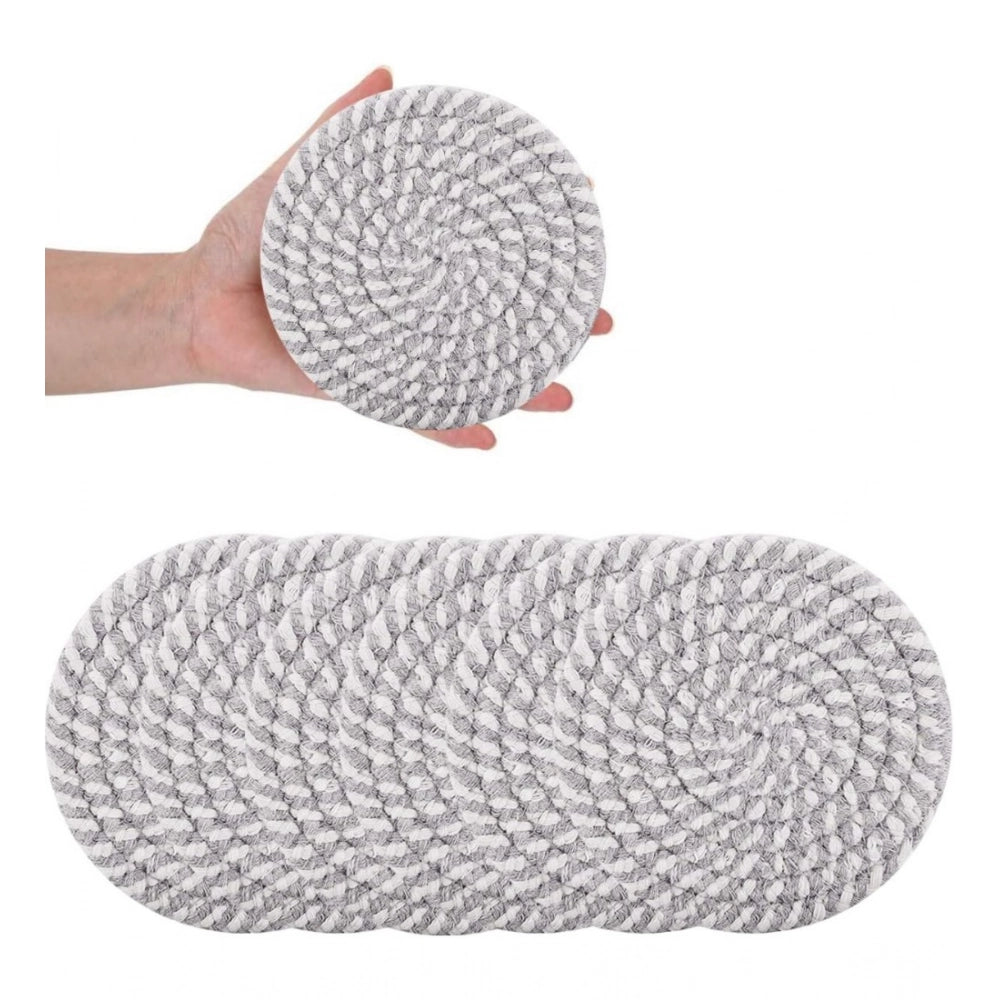 Generic Cotton Rope Drink Coasters 6 Pcs Set (Grey White) Secondary image