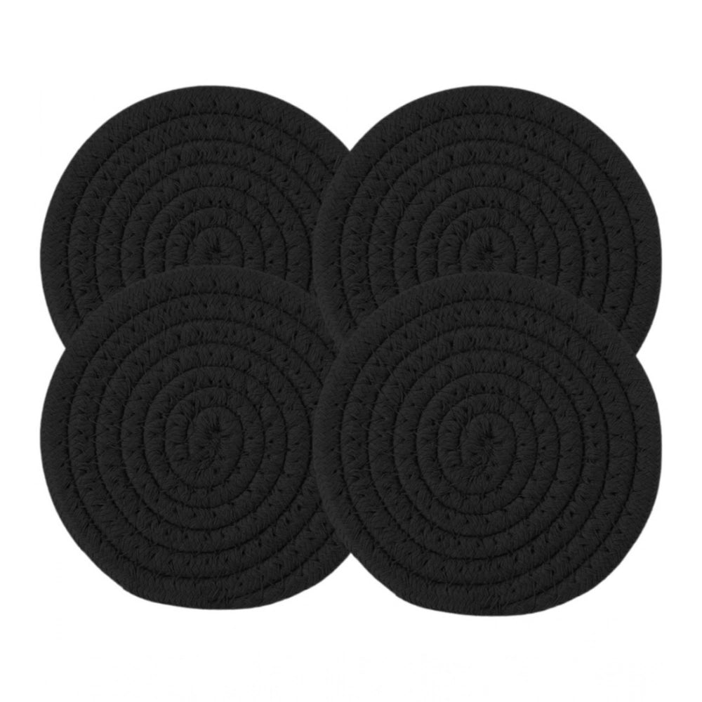 Generic Cotton Rope Drink Coasters 4 Pcs Set (Black) Main image