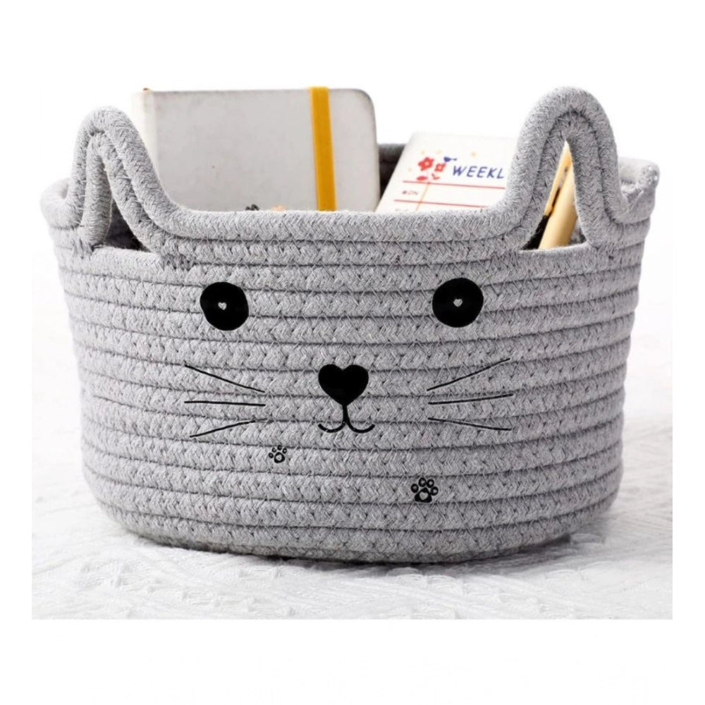 Generic Cotton Small Cat With Face Basket Pack of 1 (Grey) Main image