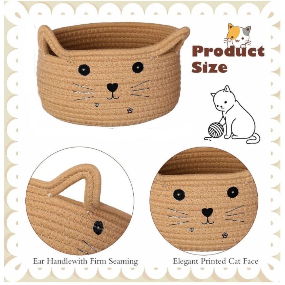 Generic Cotton Small Cat With Face Basket Pack of 1 (Beige) Main image
