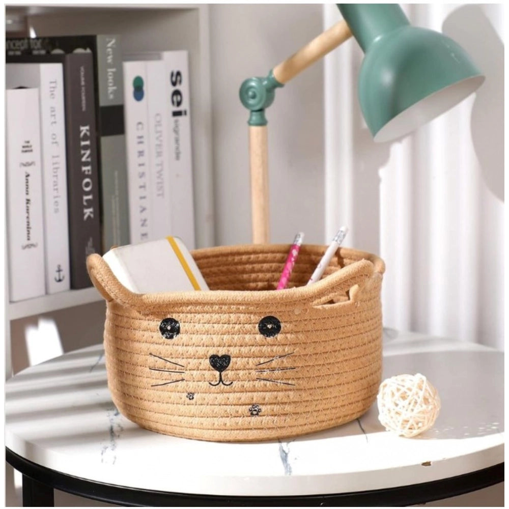 Generic Cotton Small Cat With Face Basket Pack of 1 (Beige)