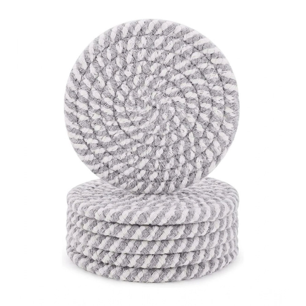 Generic Cotton Rope Drink Coasters 6 Pcs Set (Grey White) Main image