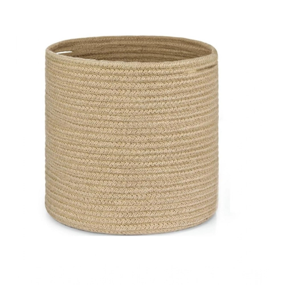 Generic Cotton Large Woven Storage Basket 11x11 Inch Pack of 1 (Beige)