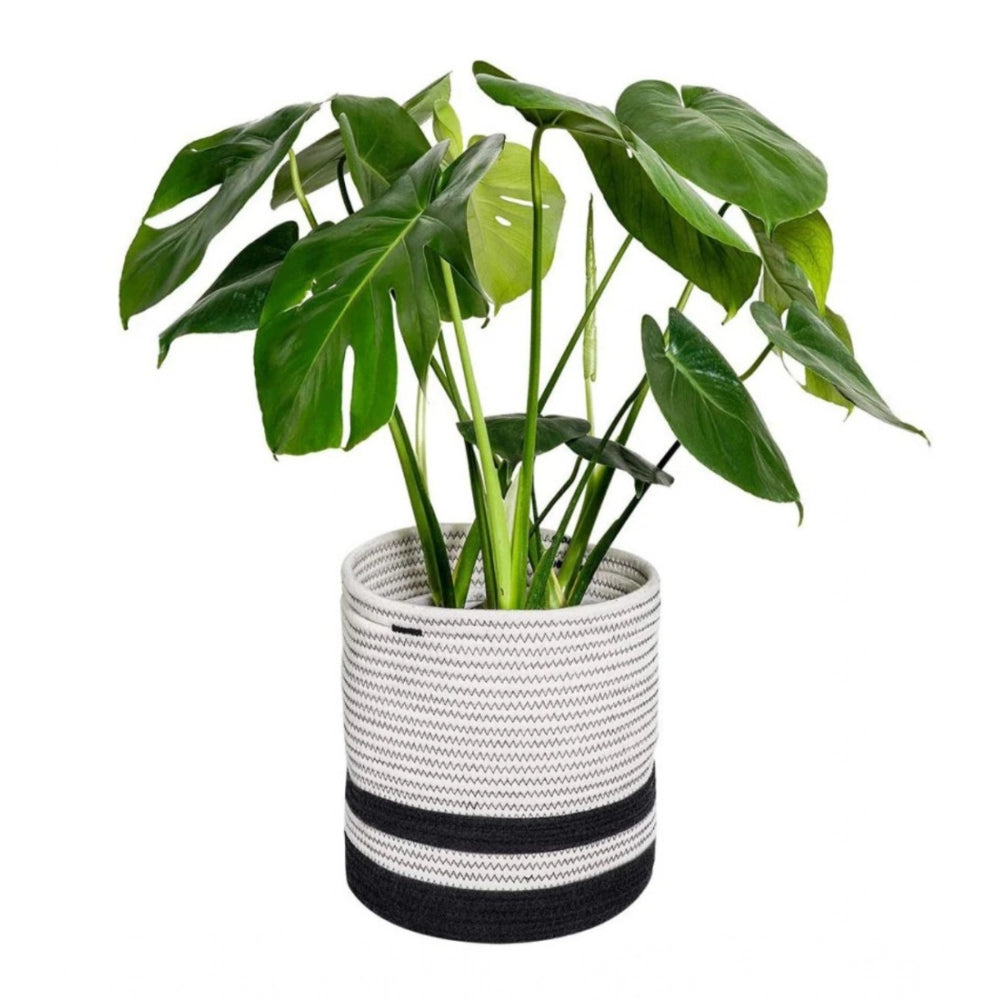 Generic Cotton Large Woven Storage Basket 10x10 Inch Pack of 1 (Black &amp; White) Secondary image