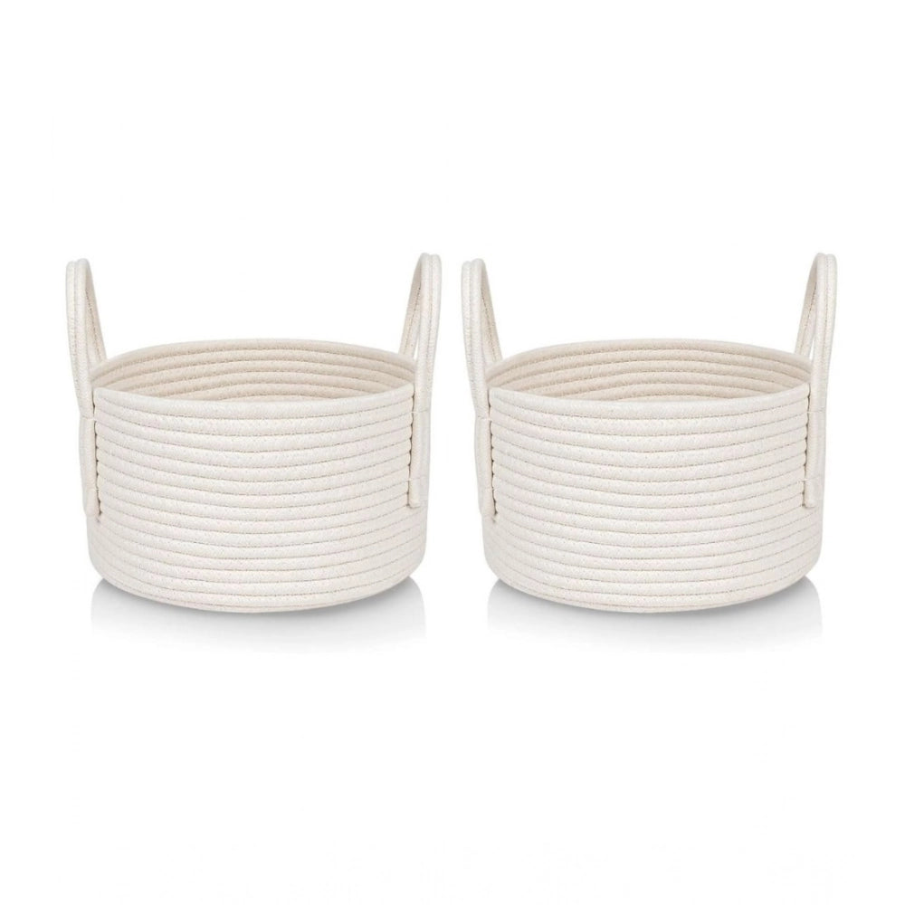 Generic Cotton Round Storage Rope Woven Baskets Pack of 2 (White) Main image
