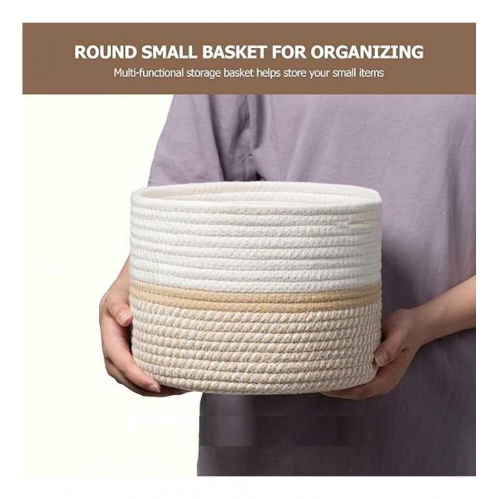 Generic Cotton Storage Rope Woven Baskets 9x7 Inch Pack of 1 (Beige) Secondary image