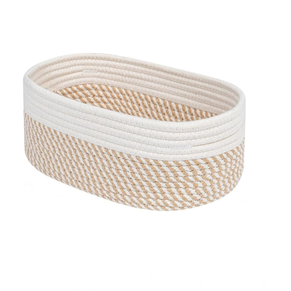 Generic Cotton Oval Storage Rope Woven Baskets Pack of 1 (Beige White) Secondary image