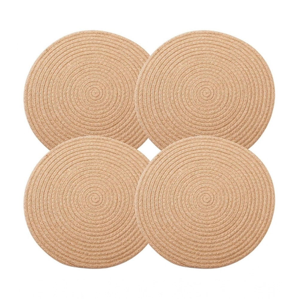 Generic Cotton Dining Table Round Placemat Mats Set of 4 (Beige) Main image