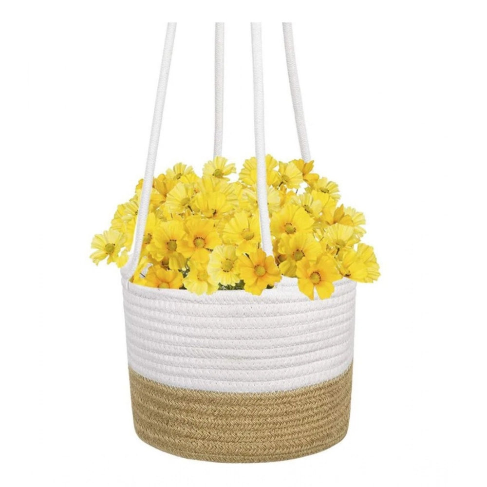 Generic Cotton Hanging Planter Flower Basket Pack of 1 (Beige White)