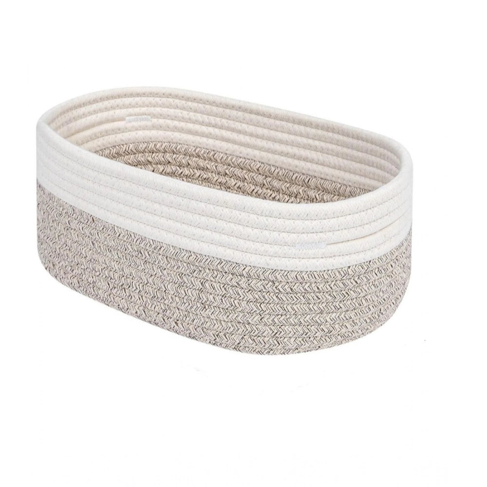 Generic Cotton Oval Storage Rope Woven Baskets Pack of 1 (White Mix)