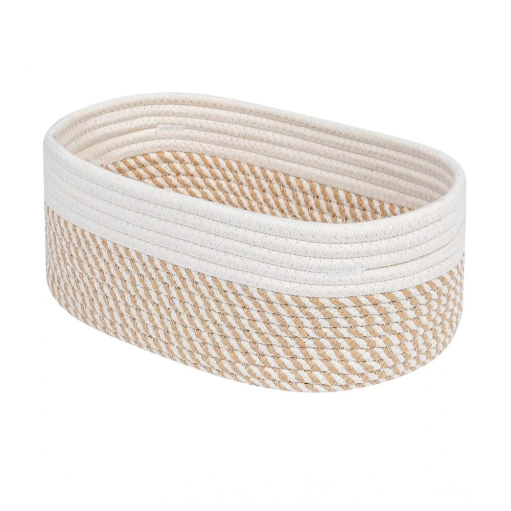 Generic Cotton Oval Storage Rope Woven Baskets Pack of 1 (Beige White) Main image