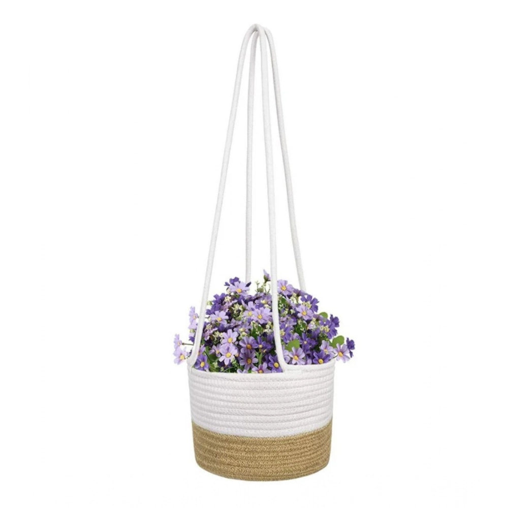 Generic Cotton Hanging Planter Flower Basket Pack of 1 (Beige White) Main image