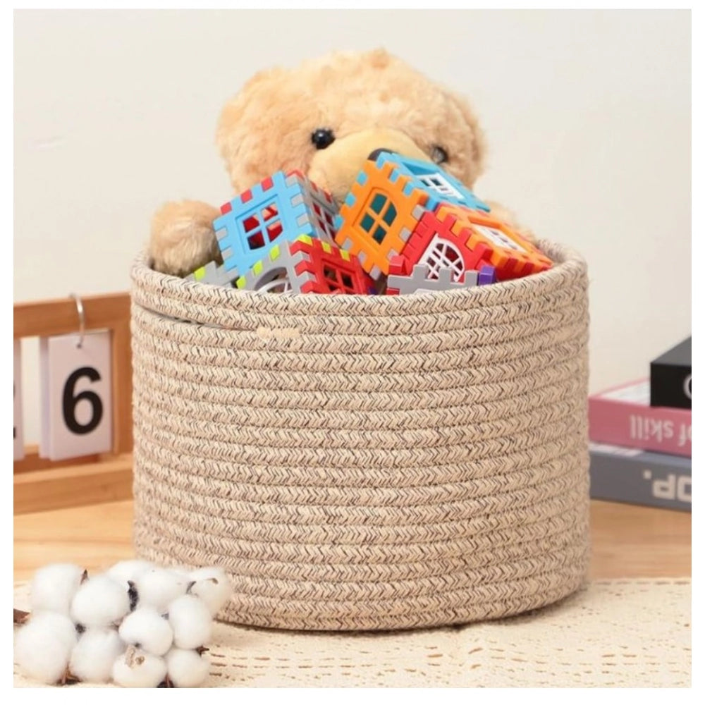 Generic Cotton Round Small Storage Basket 9x7 Inch Pack of 1 (Brown) Secondary image
