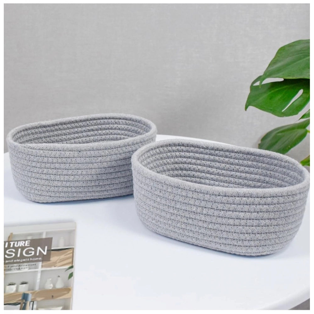 Generic Cotton Storage Rope Woven Baskets Pack of 2 (Grey) Secondary image