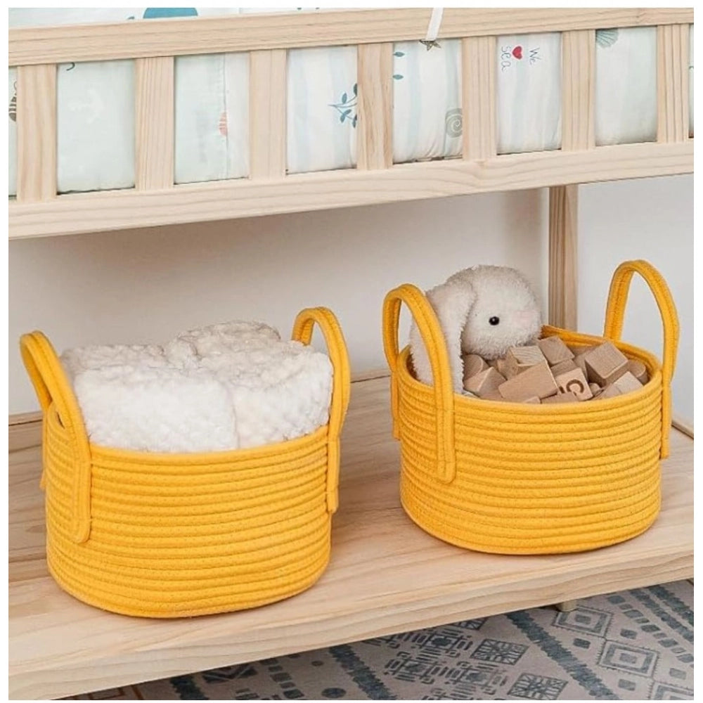 Generic Cotton Round Storage Rope Woven Baskets Pack of 2 (Yellow) Secondary image