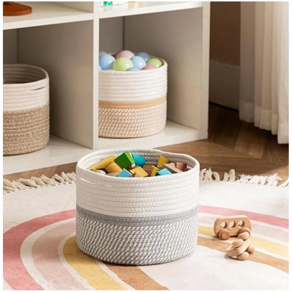 Generic Cotton Storage Rope Woven Baskets 9x7 Inch Pack of 1 (Grey) Secondary image