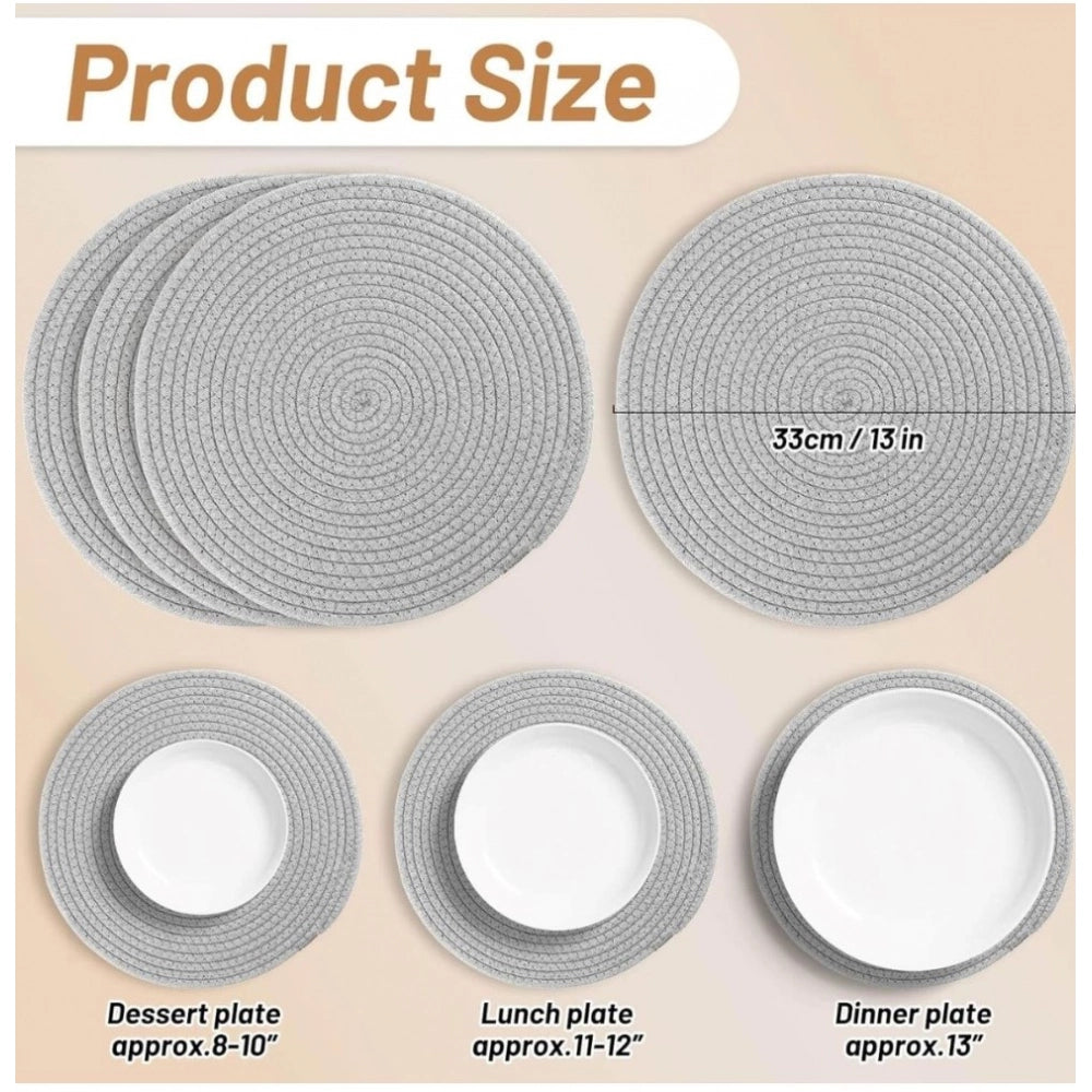 Generic Cotton Dining Table Round Placemat Mats Set of 4 (Grey) Secondary image