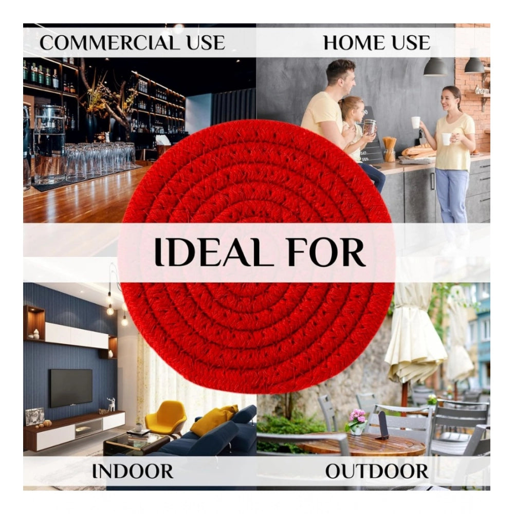 Generic Cotton Rope Drink Coasters 4 Pcs Set (Red) Secondary image