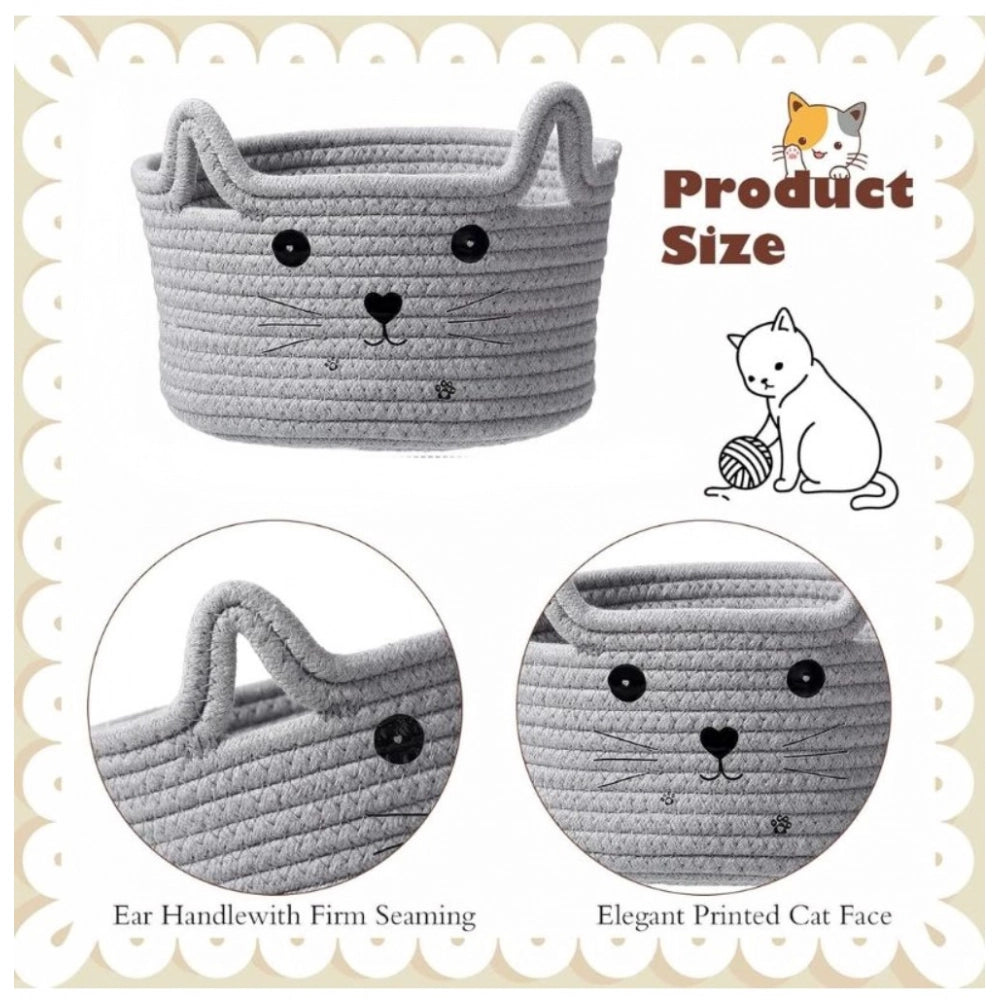 Generic Cotton Small Cat With Face Basket Pack of 1 (Grey) Secondary image