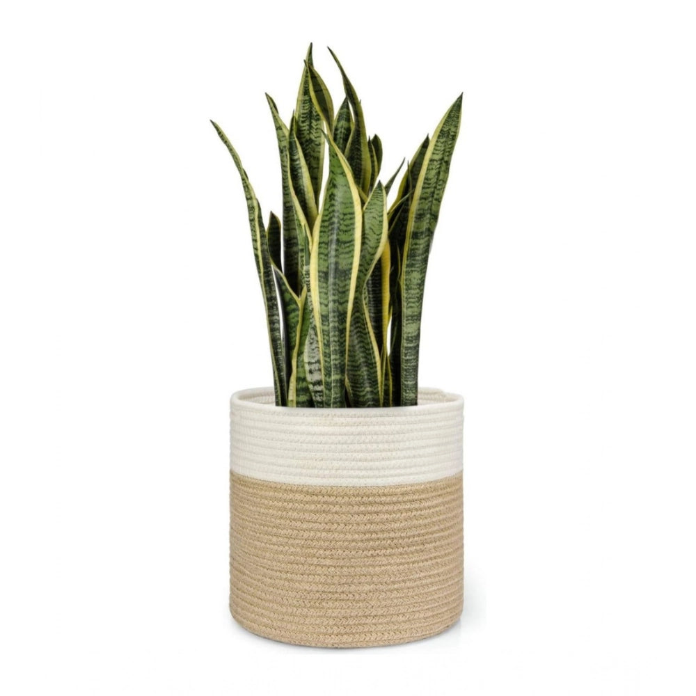 Generic Cotton Large Woven Storage Basket 11x11 Inch Pack of 1 (Beige White) Secondary image