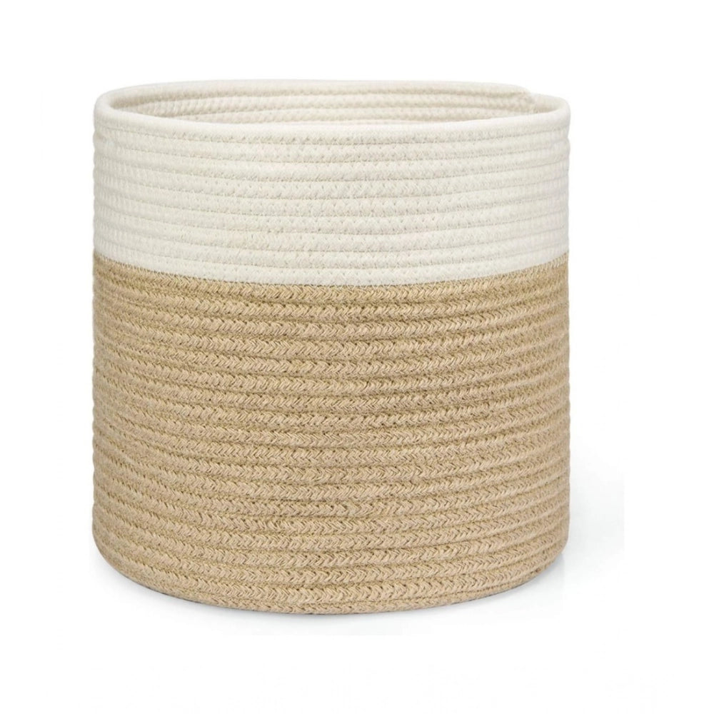 Generic Cotton Large Woven Storage Basket 11x11 Inch Pack of 1 (Beige White) Main image