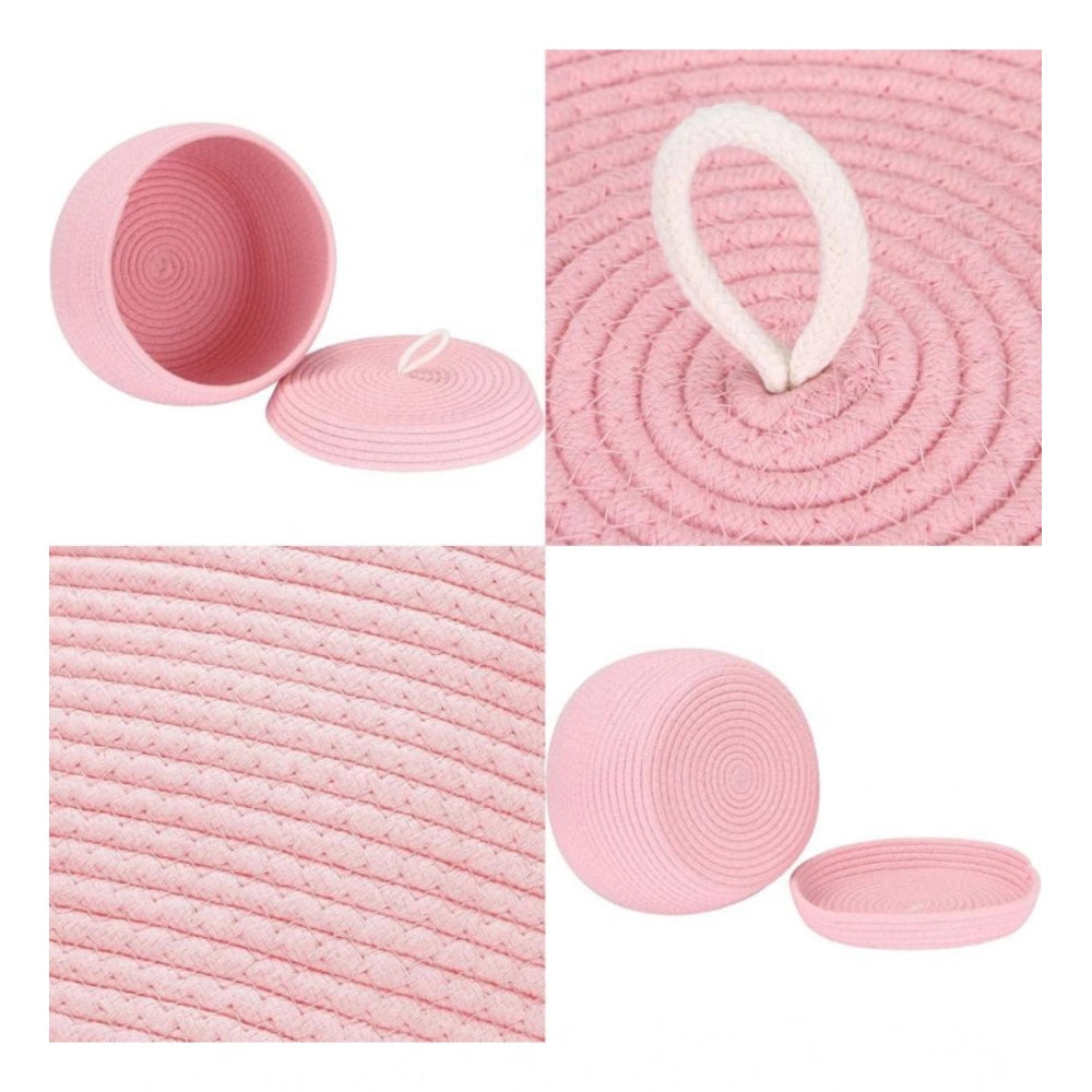 Generic Cotton Bear Shaped Storage Matka Basket With Lid Pack of 1 (Pink) Secondary image