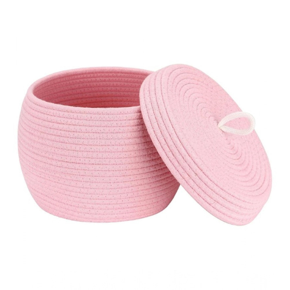 Generic Cotton Bear Shaped Storage Matka Basket With Lid Pack of 1 (Pink) Main image