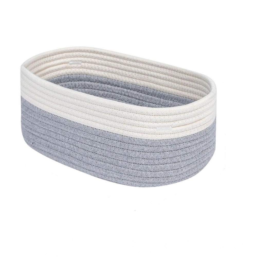 Generic Cotton Oval Storage Rope Woven Baskets Pack of 1 (White Grey) Secondary image