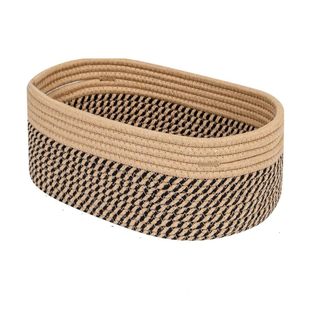 Generic Cotton Oval Storage Rope Woven Baskets Pack of 1 (Beige Black) Main image