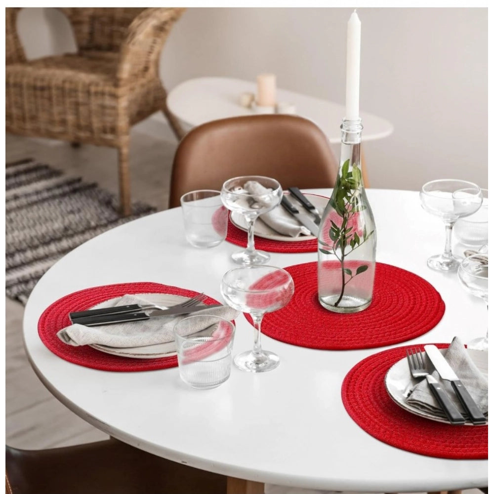 Generic Cotton Dining Table Round Placemat Mats Set of 4 (Red) Secondary image