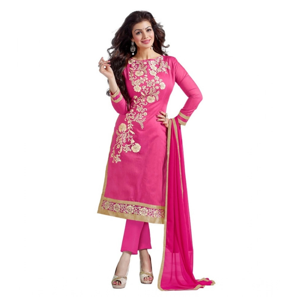 Generic Women's Chanderi Unstitched Salwar Suit-Material With Dupatta (Pink,2 Mtrs) Main image