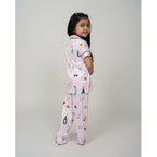 Generic Girl's Silk Bleand Printed Short Sleeve Night Suit Set (Light Pink)