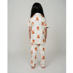 Generic Girl's Silk Bleand Printed Short Sleeve Night Suit Set (White)