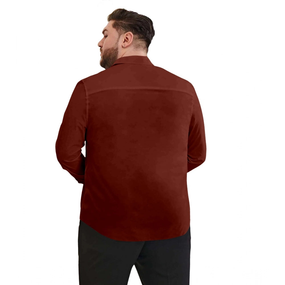 Generic Mens Casual Cotton Solid Full Sleeve Shirt (Maroon) Secondary image