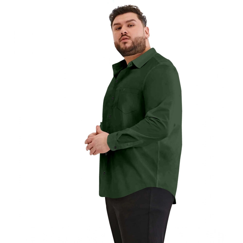 Generic Mens Casual Cotton Solid Full Sleeve Shirt (Green) Secondary image