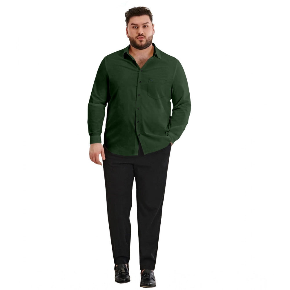 Generic Mens Casual Cotton Solid Full Sleeve Shirt (Green) Main image