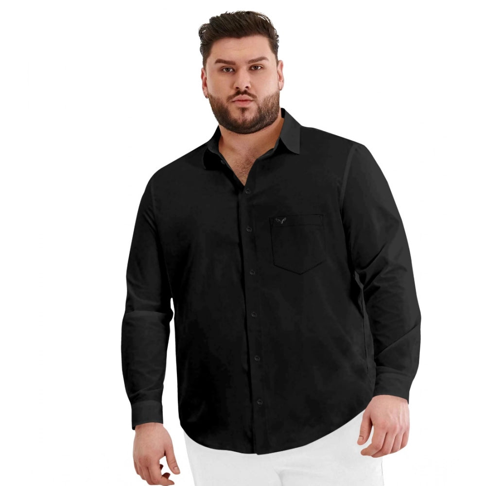 Generic Mens Casual Cotton Solid Full Sleeve Shirt (Black) Main image