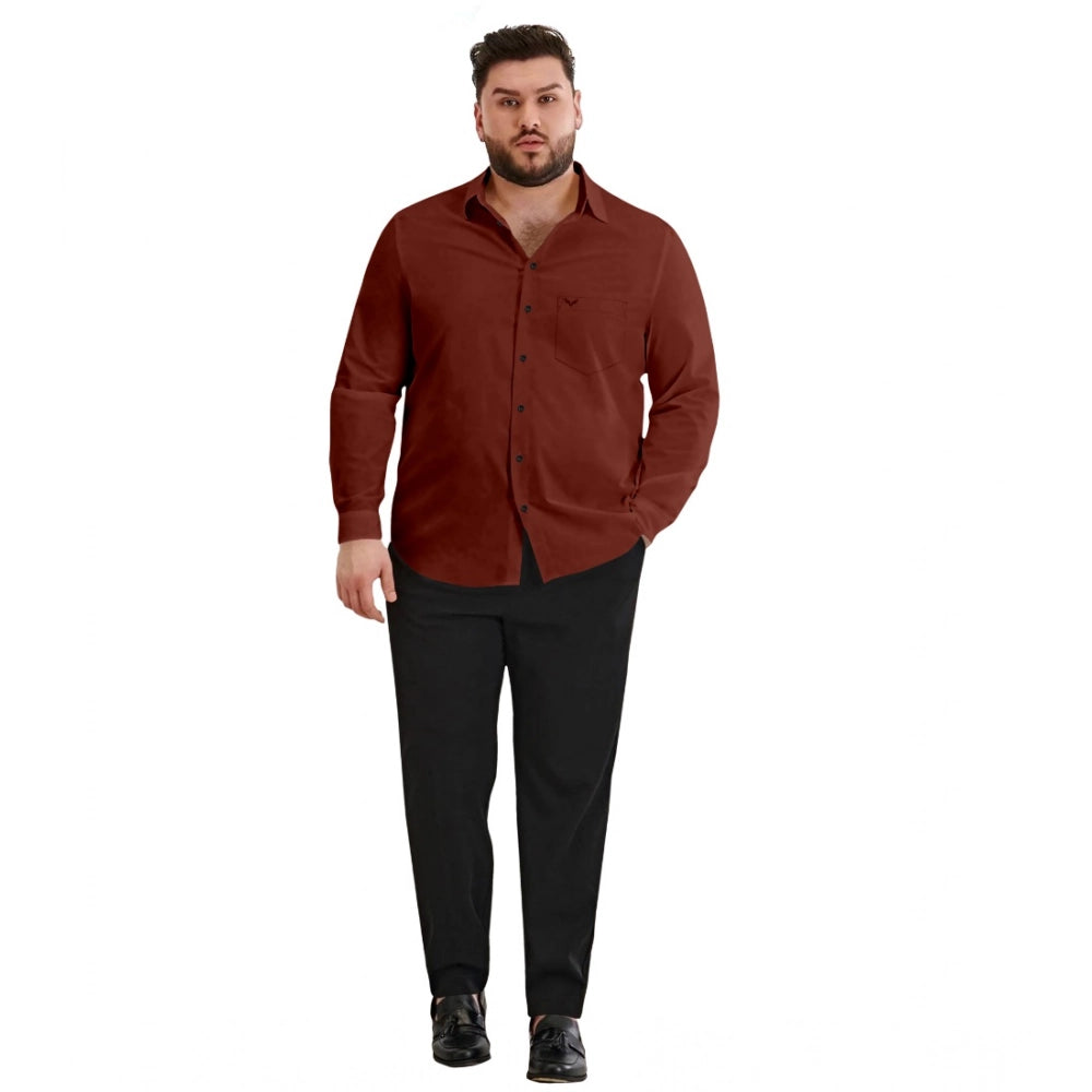 Generic Mens Casual Cotton Solid Full Sleeve Shirt (Maroon) Main image