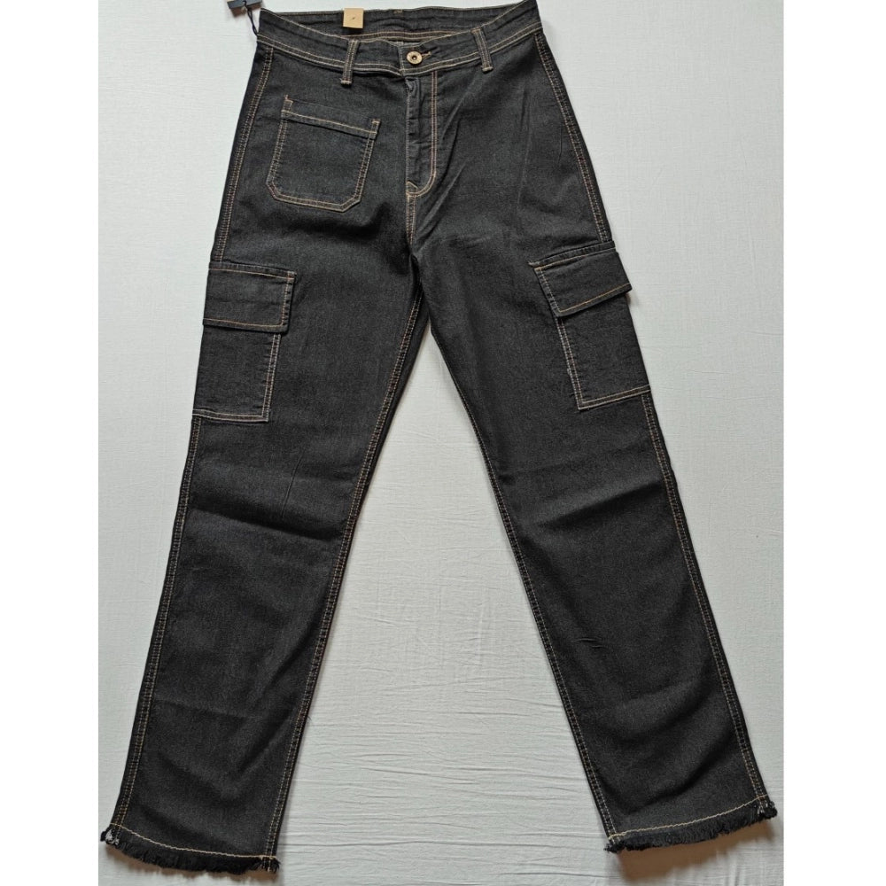 Generic Women's Cotton Blended Solid Cargo Straight Fit (Black) Main image