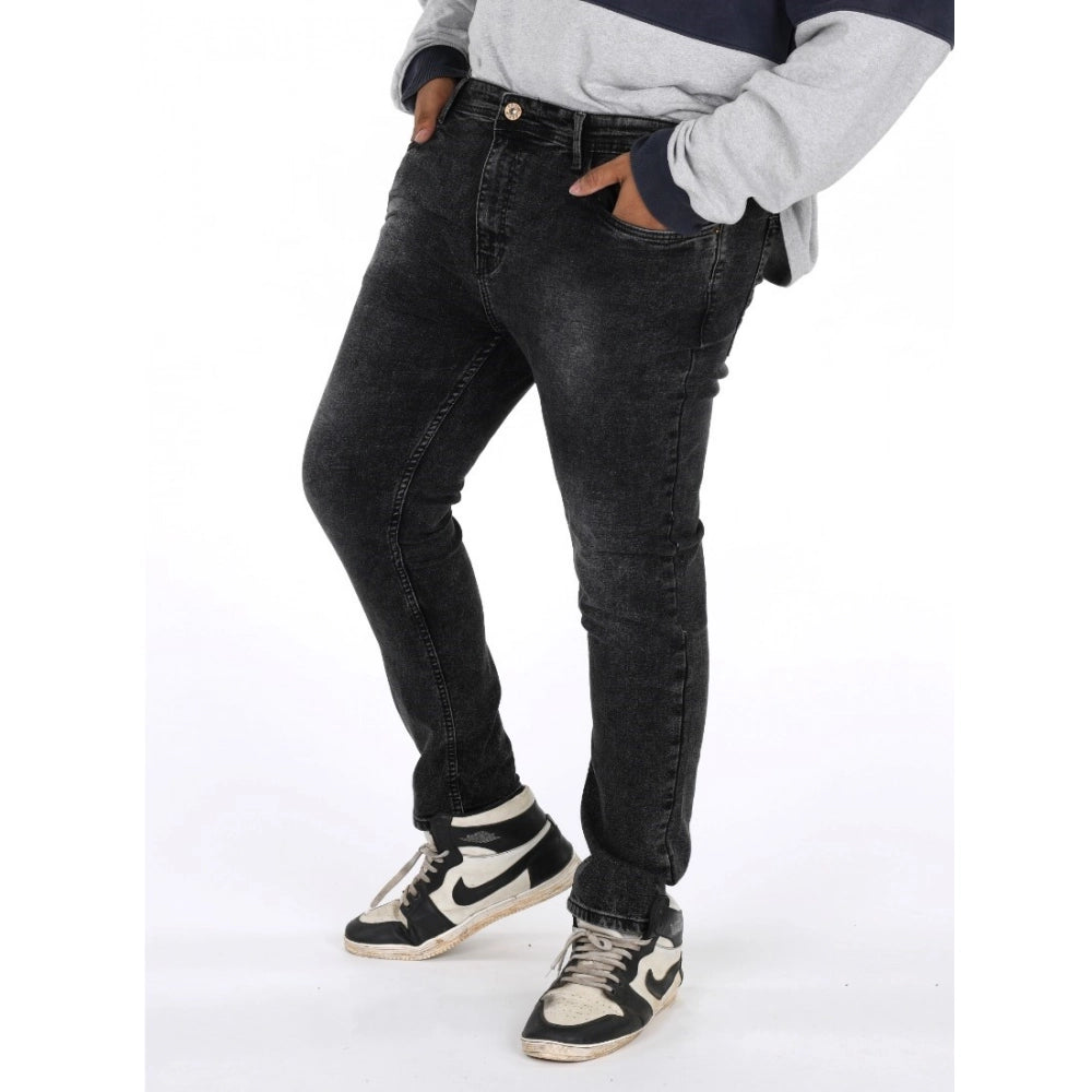 Generic Men's Cotton Blended Solid Plus Size Jeans (Grey) Main image